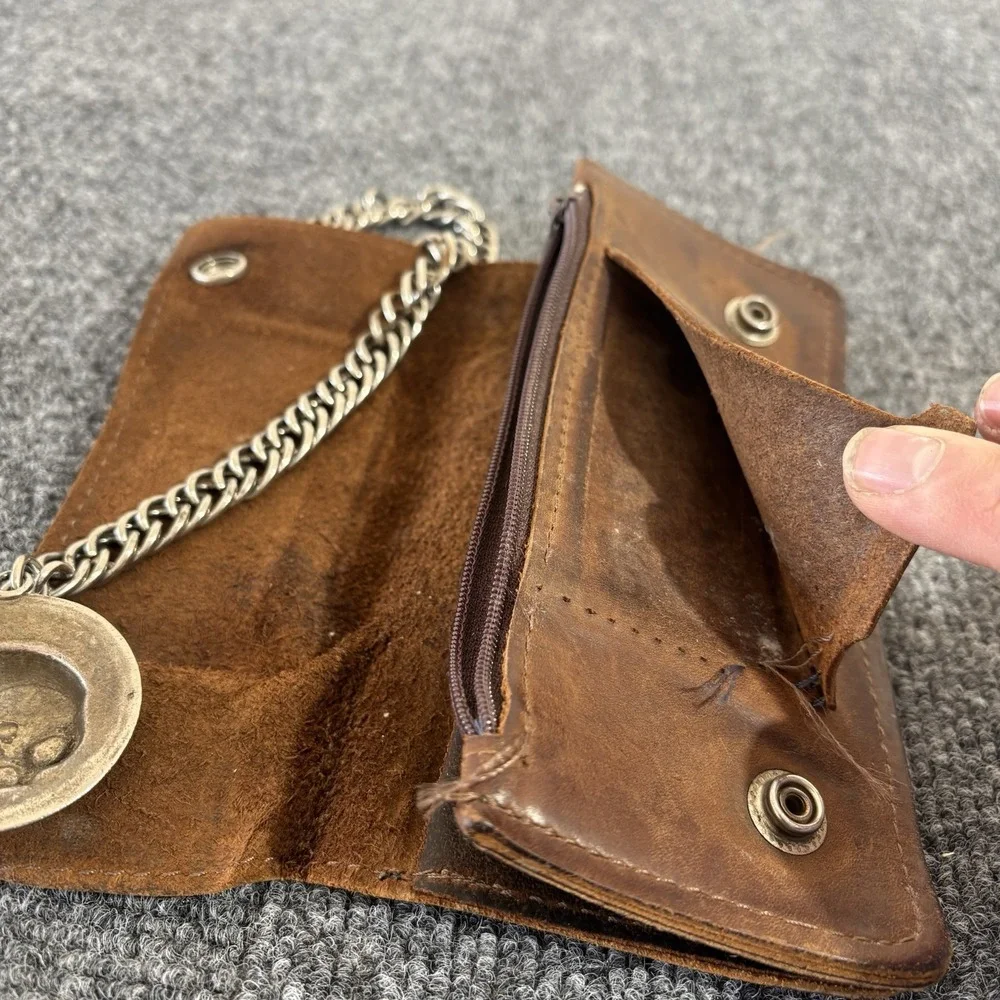 Vintage 90s Harley Davidson Leather Wallet And Willie-G Skull Chain H-D 90s